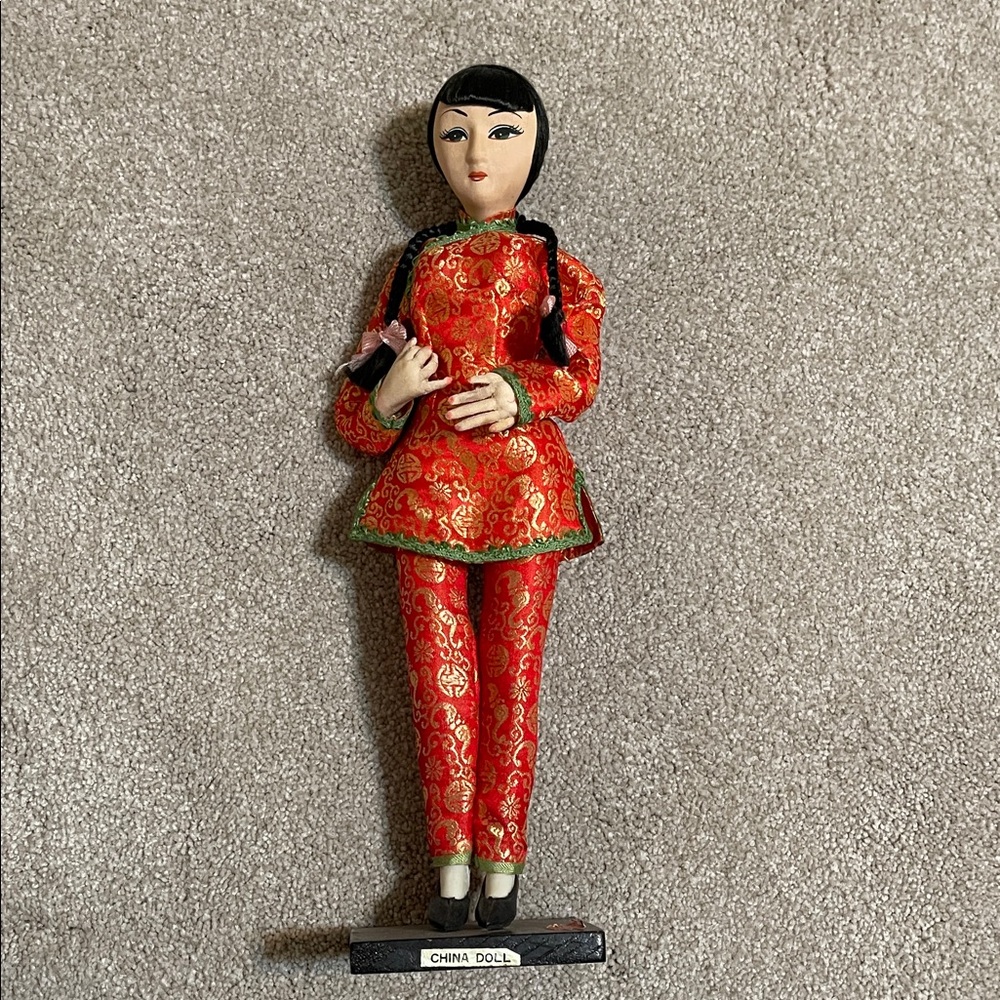 Red and Gold China Doll Figurine